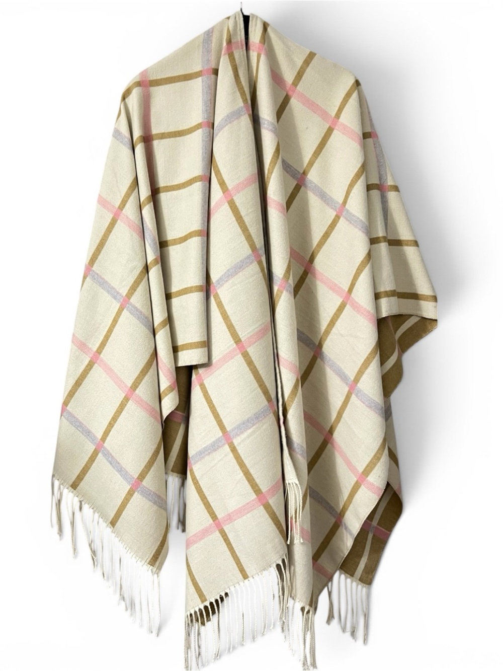 Talbots Cream Plaid Wrap with Pink & Tan Windowpane